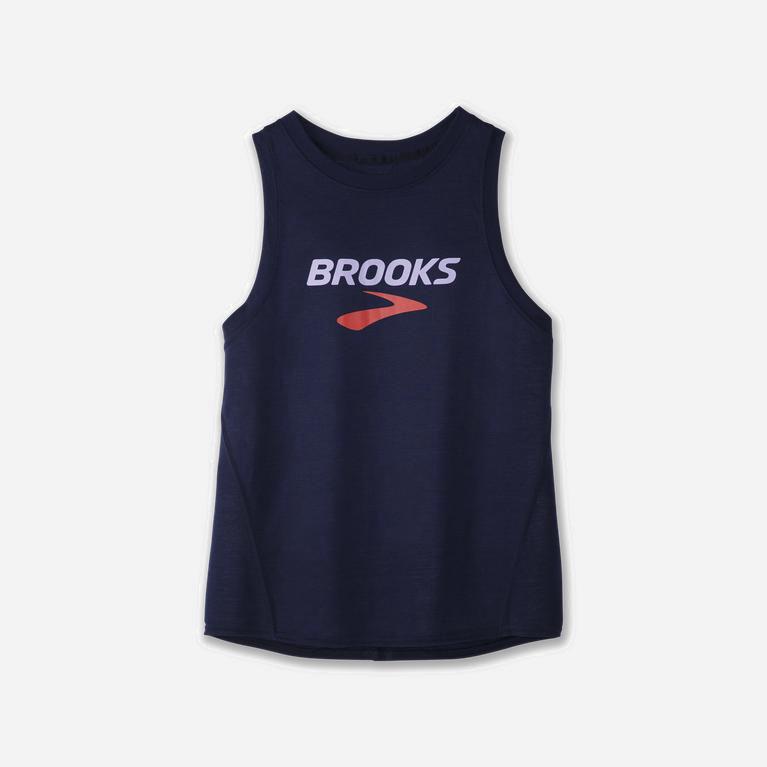 Brooks Distance Graphic Australia - Women's Running Tank Top - Navy/B (865941-PJO)